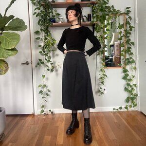 YSL - Yves Saint Laurant Black Midi A Line Skirt - S